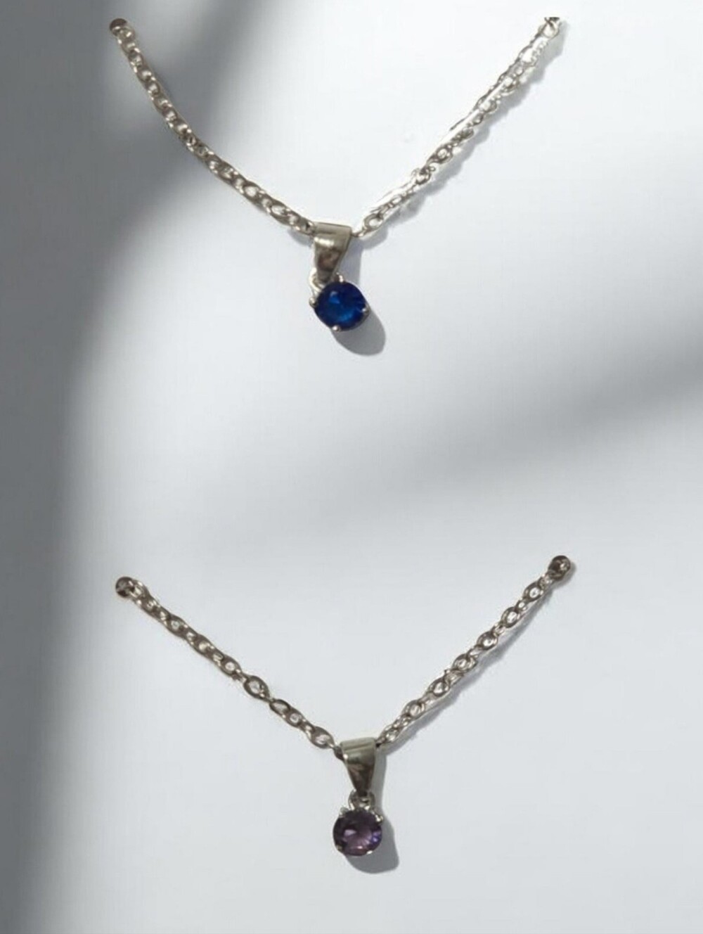 👑 Set Of 2 Effy Necklaces Blue Sapphire Purple Amethyst Silver Tone Pendants